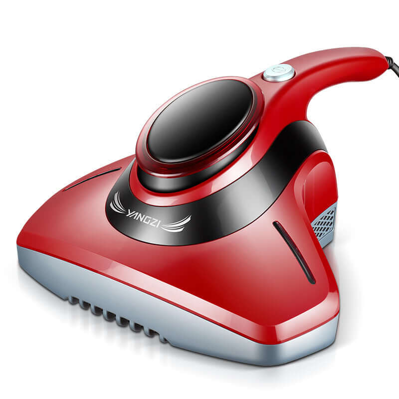 Red handheld kitchen vacuum cleaner with ergonomic handle and sleek design