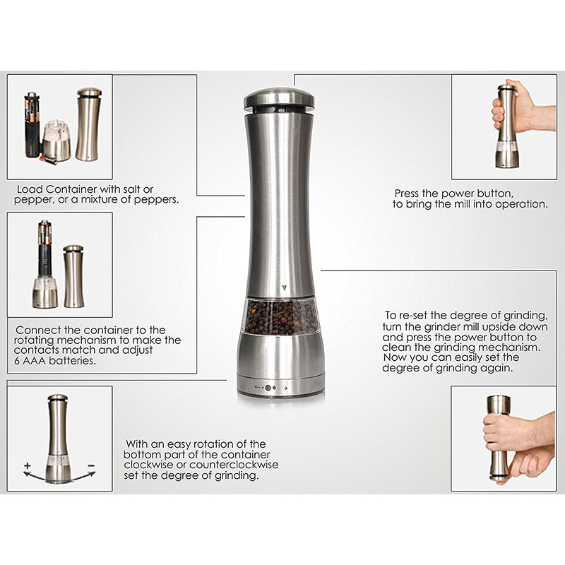 Stainless steel pepper grinder