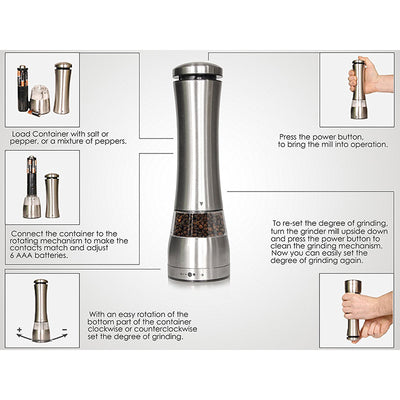Stainless steel pepper grinder