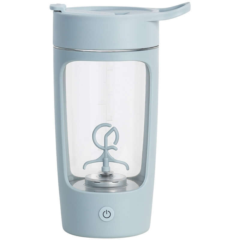 Portable electric blender cup in light blue for smoothies and drinks