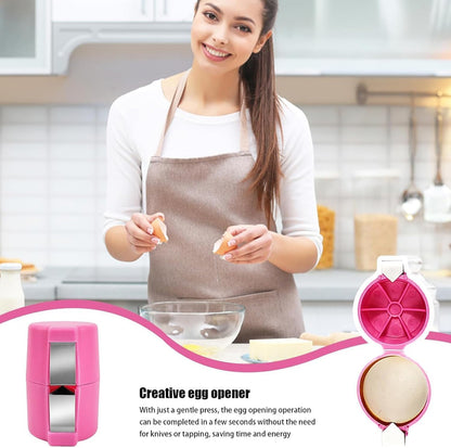 Woman using a creative egg opener to easily crack eggs in a modern kitchen setting