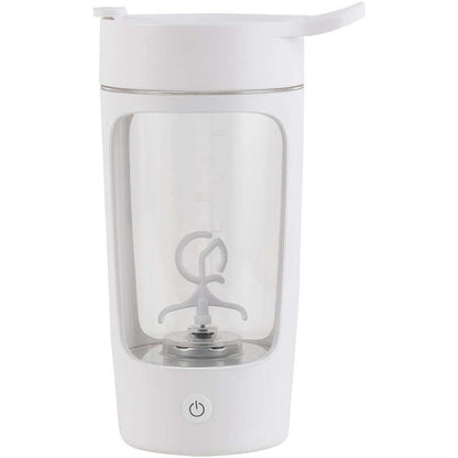 White portable electric blender for kitchen use with clear container and power button