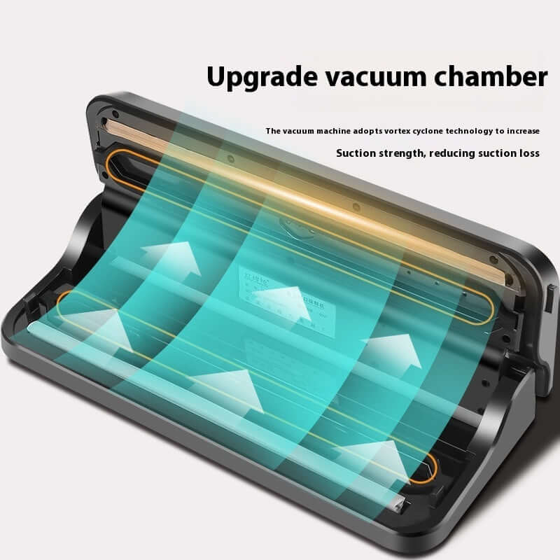 Vacuum sealer machine with upgraded chamber and airflow for strong kitchen food storage sealing