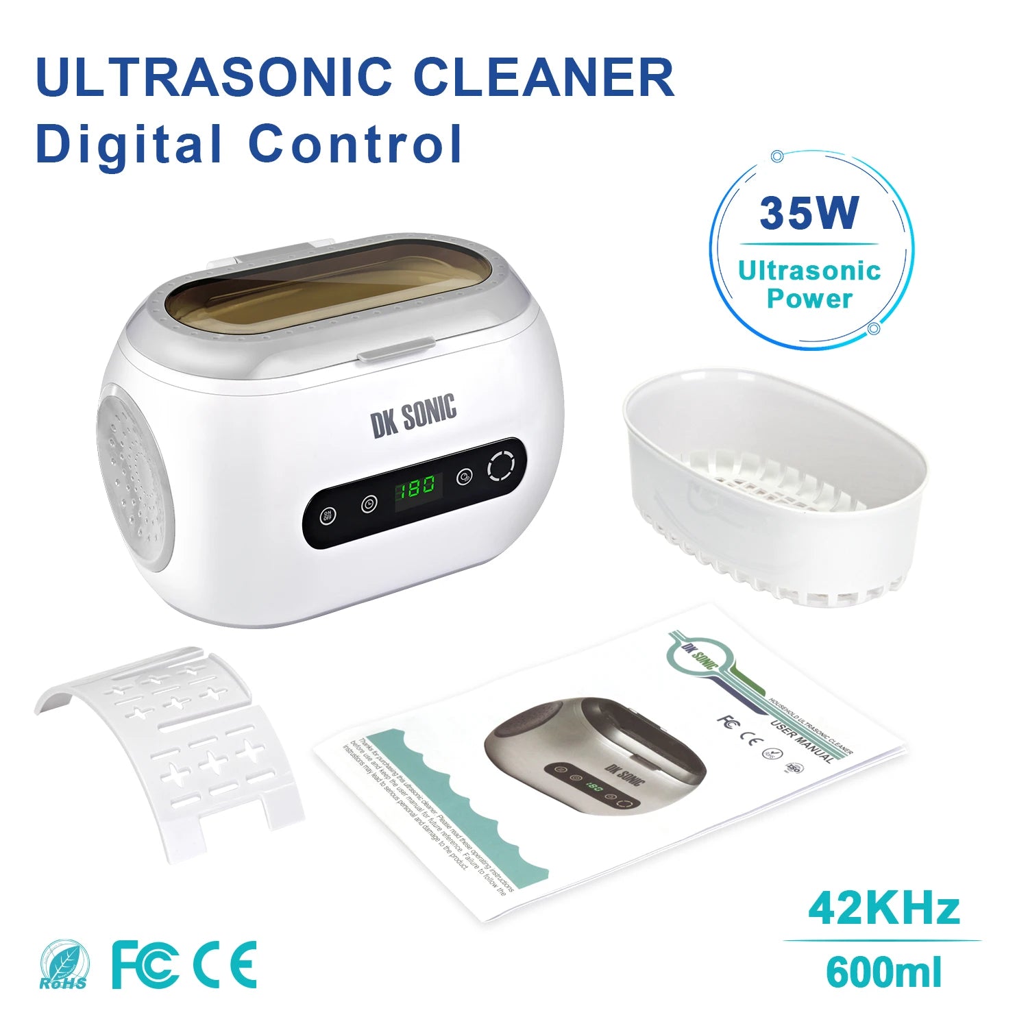 DK SONIC Ultrasonic cleaner 600ml 35W Ultrason cleaner bath with heater timer and basket for cleaning jewelry brass Sonic Cleaner