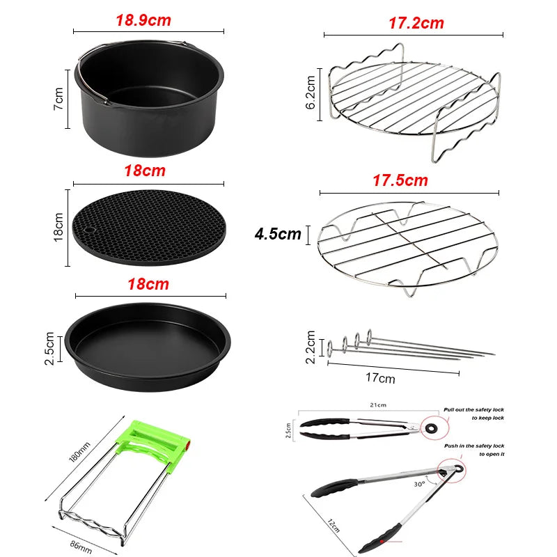 Air Fryer Accessories for Gowise Phillips Cozyna and Secura, Set of 7, Fit all Airfryer 3.7QT - 4.2QT - 5.3QT - 5.8QT