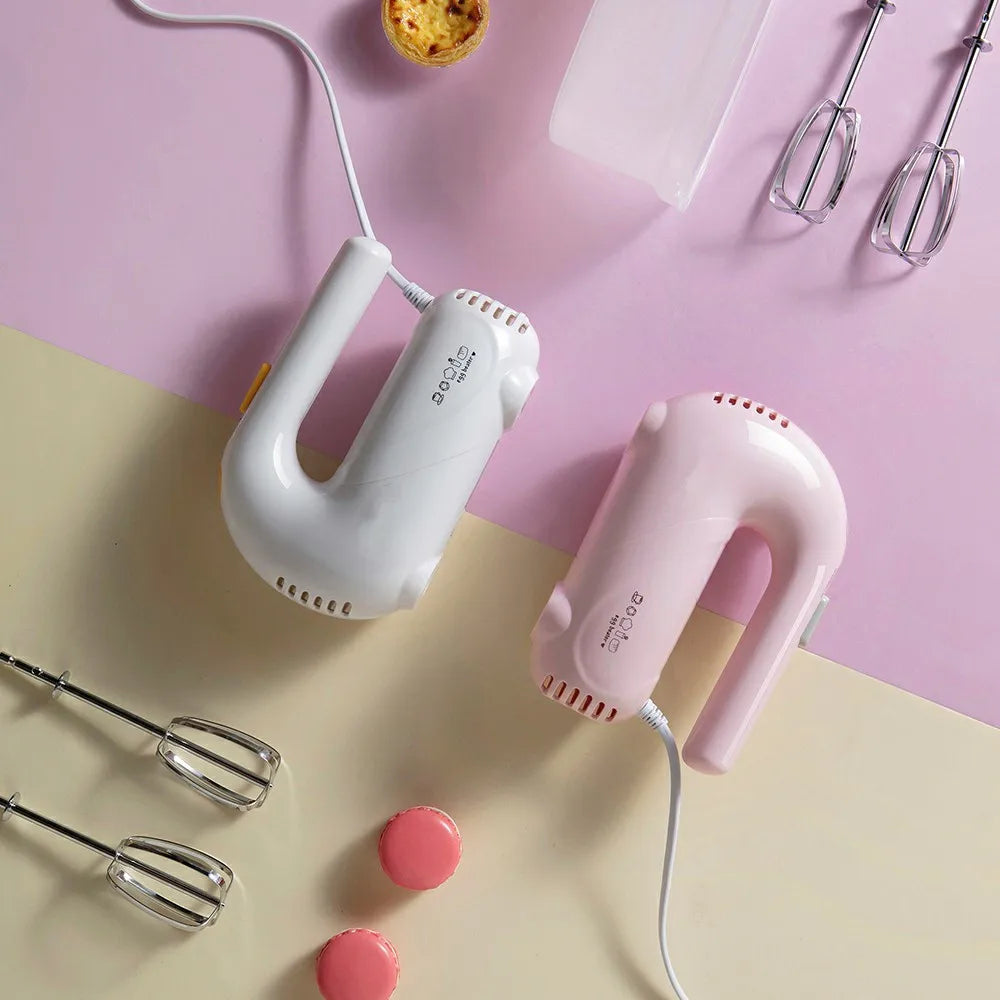 220V Electric Handheld Egg Beater Household Portable Mini Egg Cream Bread Baking Mixer 5 Gear Control Pink White Color Available