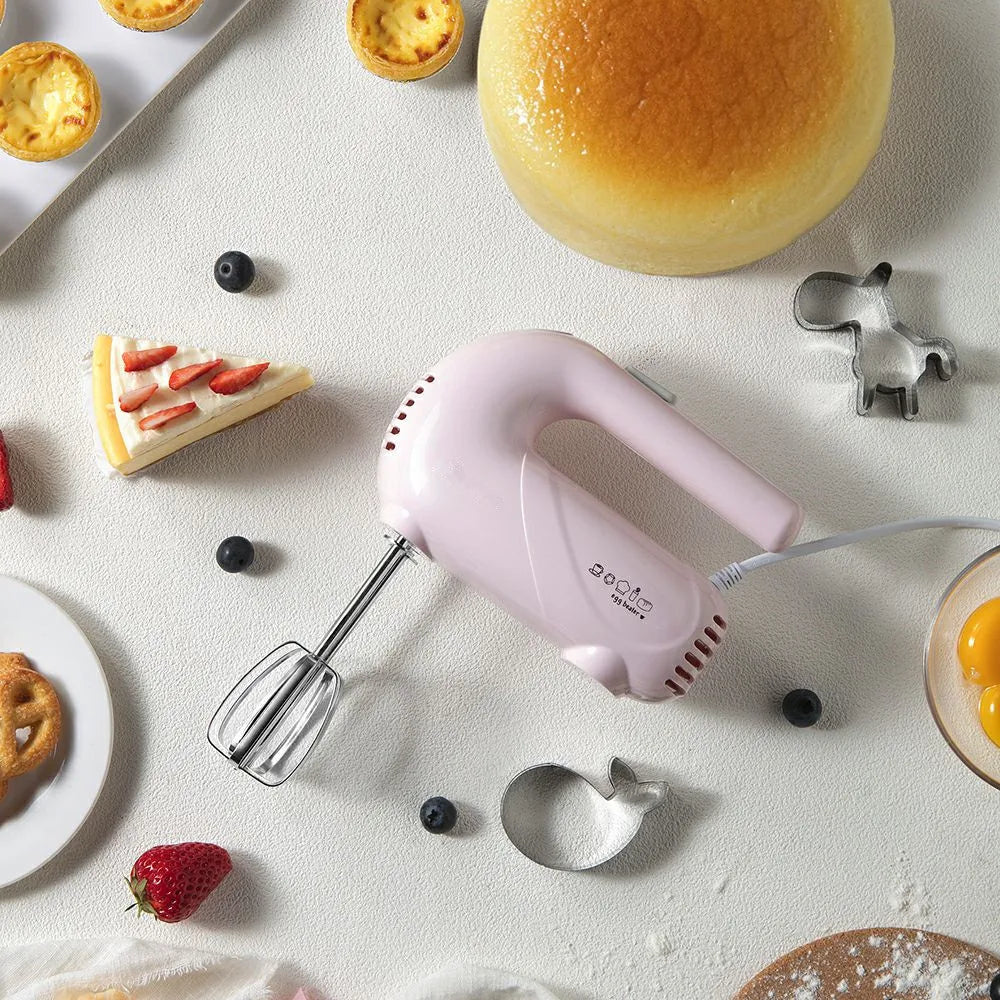 220V Electric Handheld Egg Beater Household Portable Mini Egg Cream Bread Baking Mixer 5 Gear Control Pink White Color Available