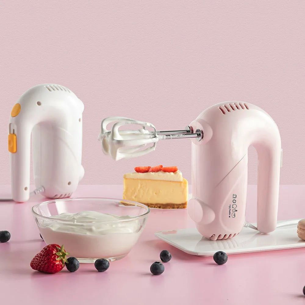 220V Electric Handheld Egg Beater Household Portable Mini Egg Cream Bread Baking Mixer 5 Gear Control Pink White Color Available