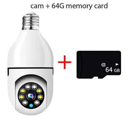 LED light bulb security camera with infrared night vision and 64GB memory card
