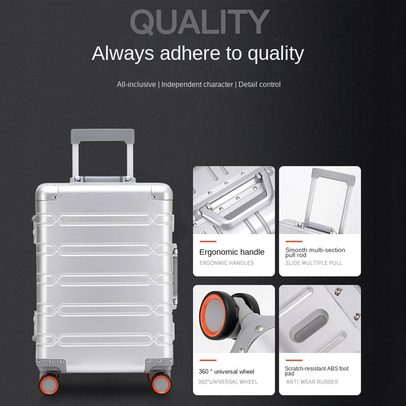 100% Aluminum-magnesium alloy Travel Suitcase Rolling Luggage 20/24/29 inch Trolley Luggage Carry-On Cabin Suitcase