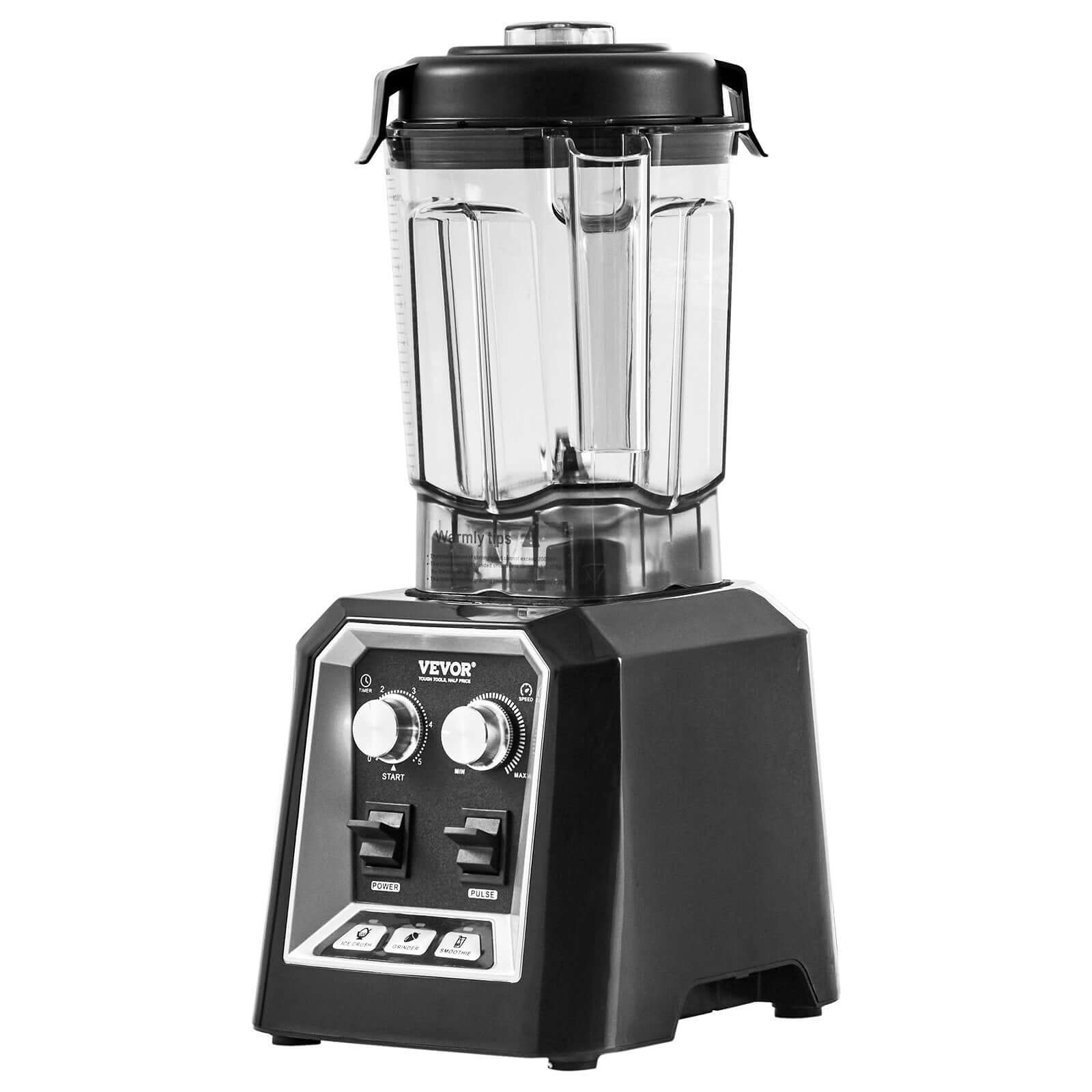High-power countertop blender with clear jar and black base, kitchen appliance