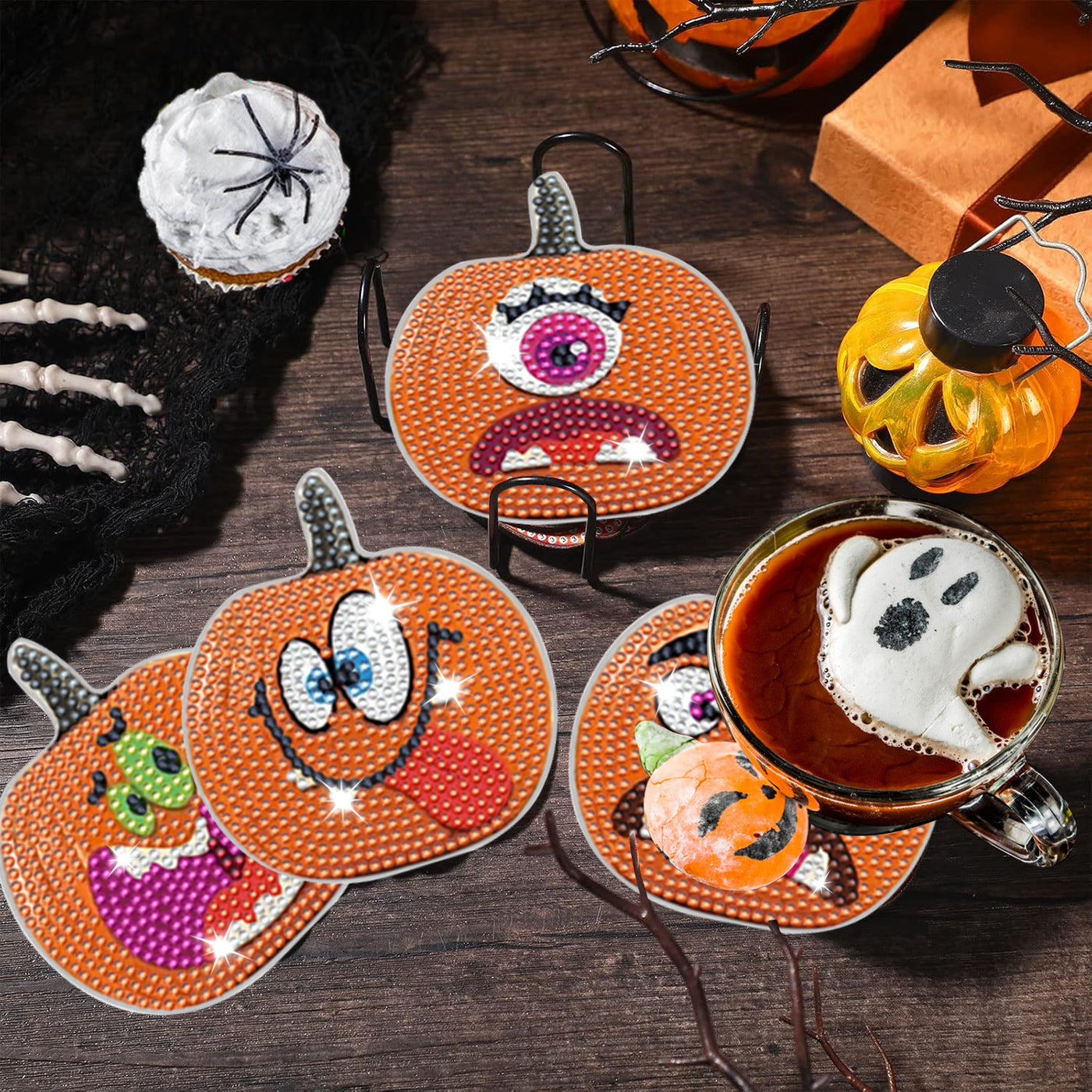 8 Packs Halloween Rhinestones Art Coasters