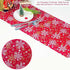 Red Christmas table runner with white and gold snowflake design, holiday table decor.