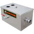 Stainless steel kitchen grease trap with dual top openings and valve, used for oil separation.