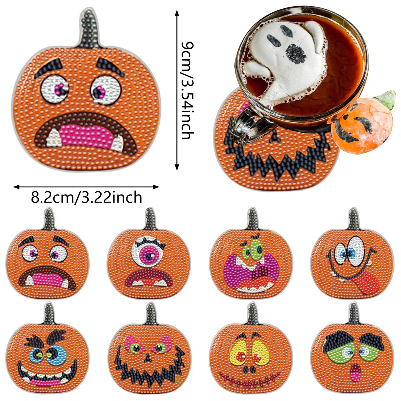 8 Packs Halloween Rhinestones Art Coasters