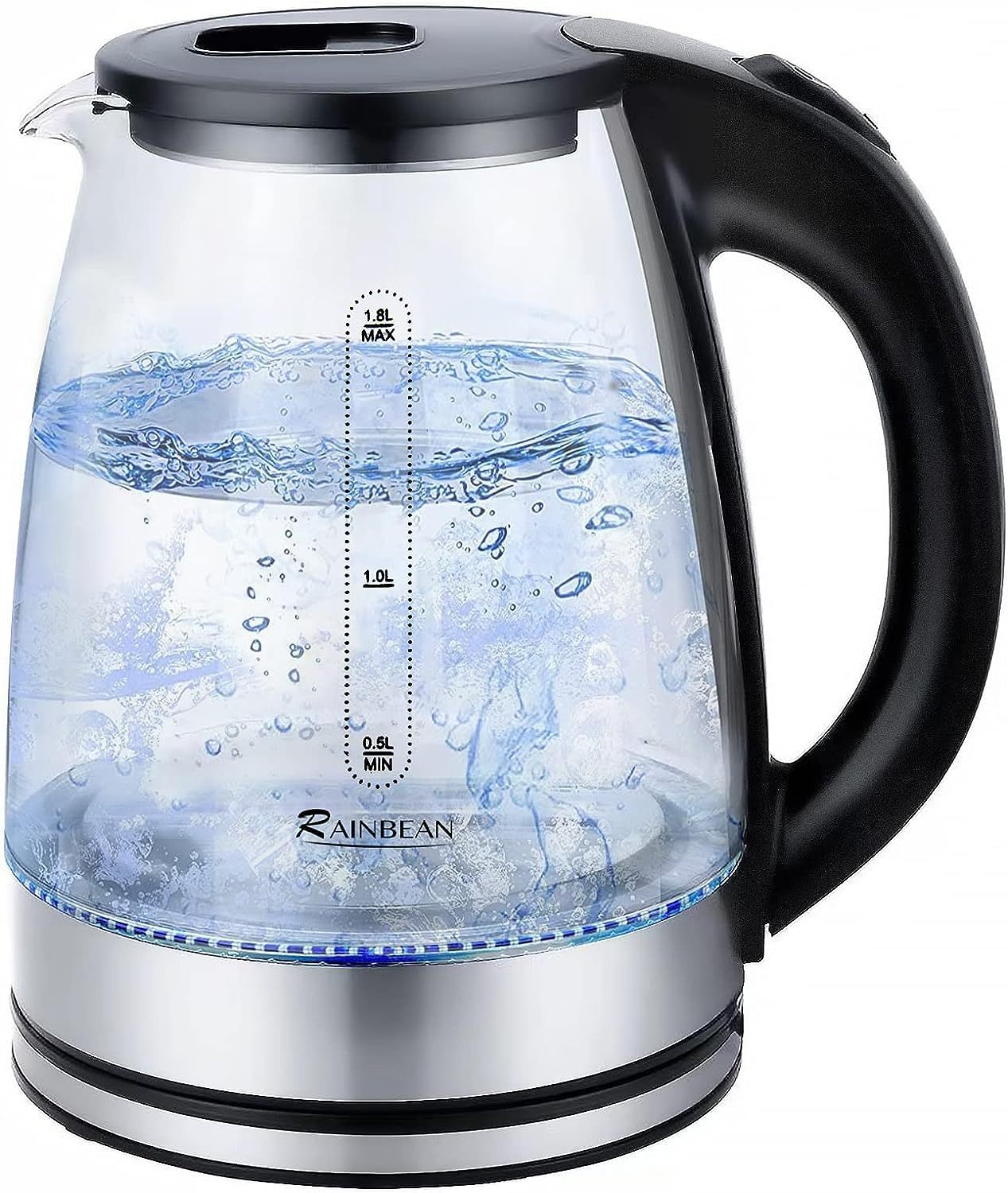 Electric Water Kettle - 1.8L With LED Light, Auto Shut-Off & Boil Dry Protection, Glass Black