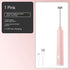 Pink electric milk frother with USB charging cable, multi-speed, for kitchen use