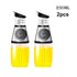 Set of two 250ml oil dispensers with measurement markers, clear and stainless steel design