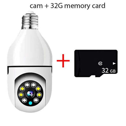 Light bulb security camera with LED lights and 32GB memory card included
